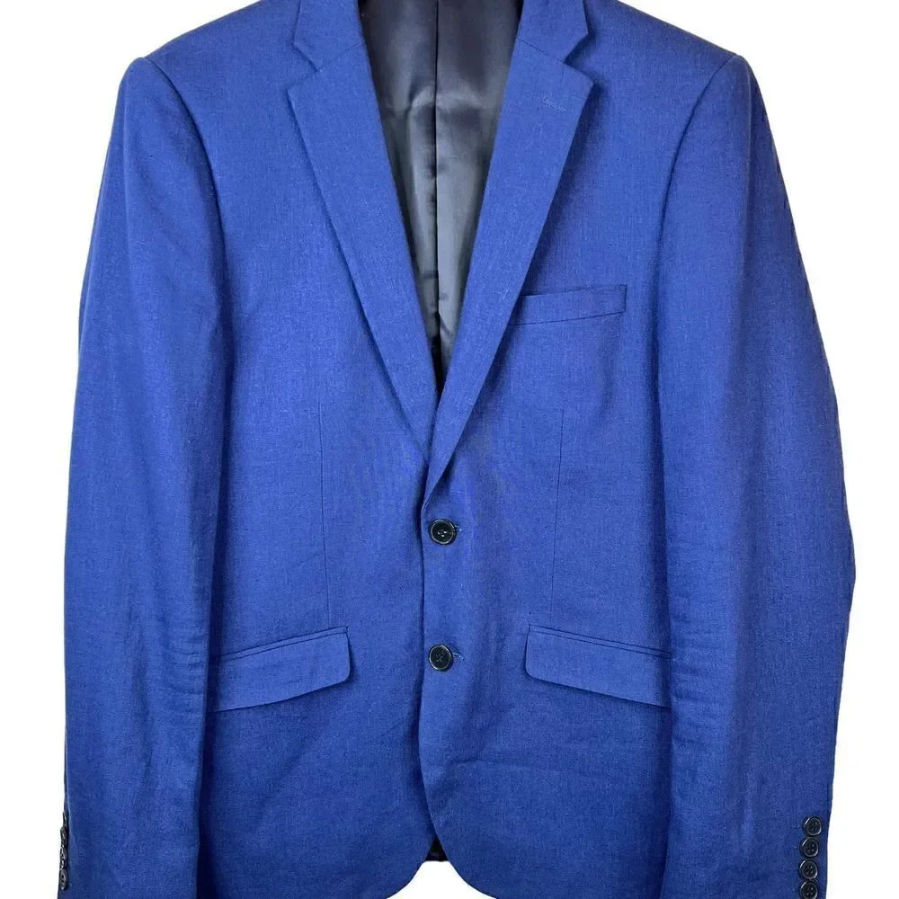 ASOS French Connection Linen Suit Jacket in Blue Men's Size 34